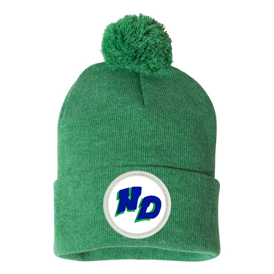 Notre Dame Academy Pom Pom Beanie - Green with Logo Patch