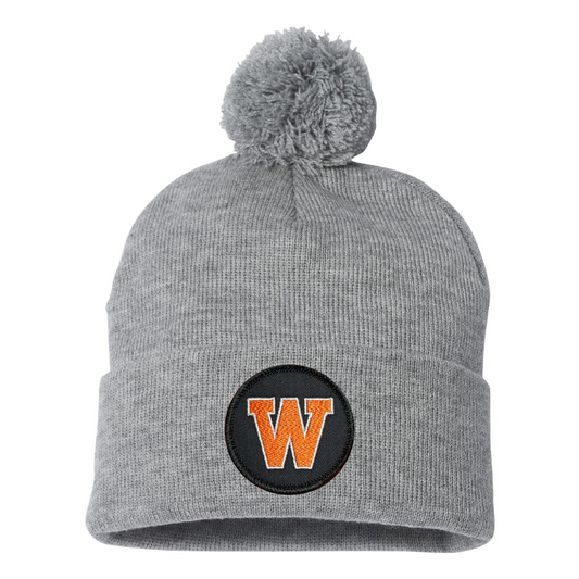 West De Pere Pom Pom Beanie - Gray with West De Pere Black Patch