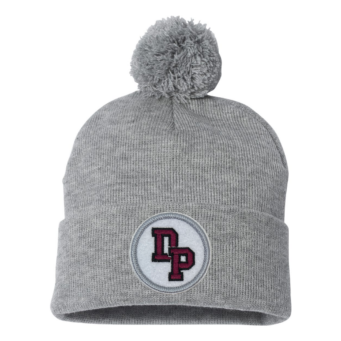 De Pere Pom Pom Beanie - Gray with Interlocking DP Patch