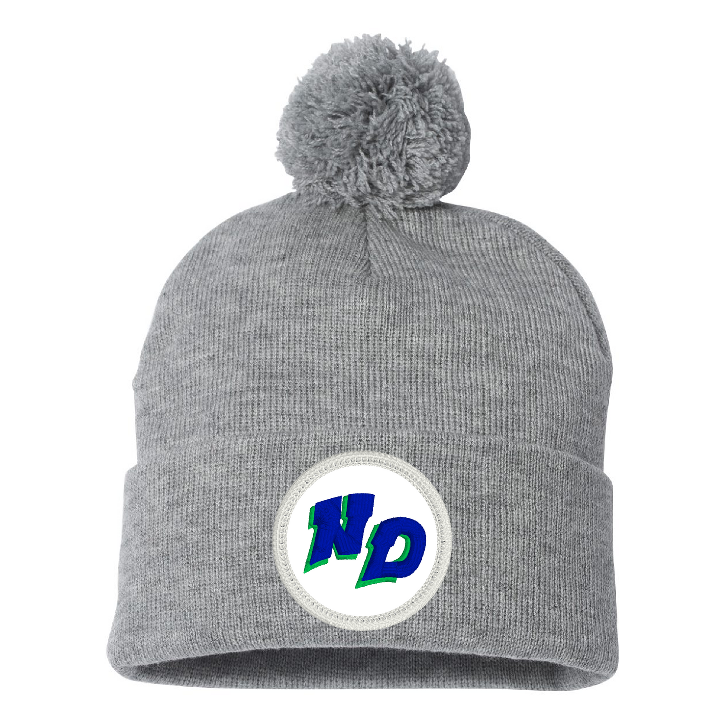 Notre Dame Academy Pom Pom Beanie - Gray with Logo Patch