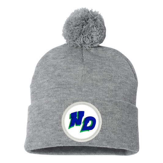 Notre Dame Academy Pom Pom Beanie - Gray with Logo Patch