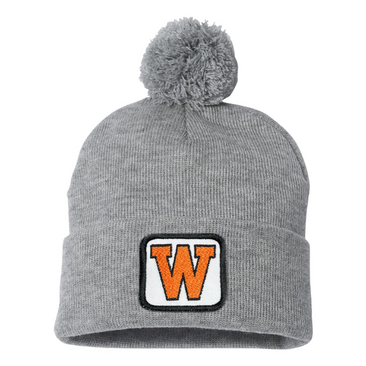 West De Pere Pom Pom Beanie - Gray with West De Pere Square Patch