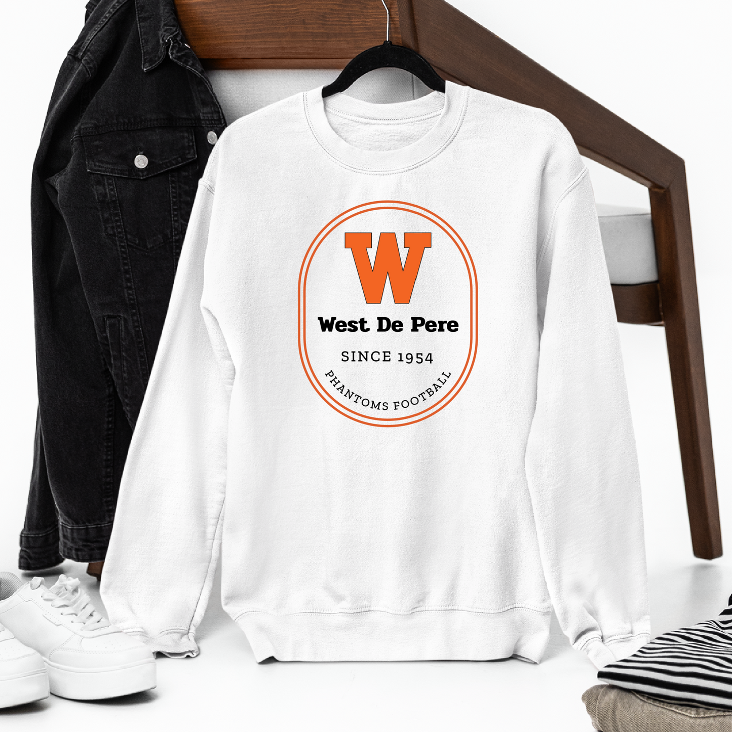 West De Pere Phantoms Classic Football Design - White Tee, Crewneck, or Hoodie