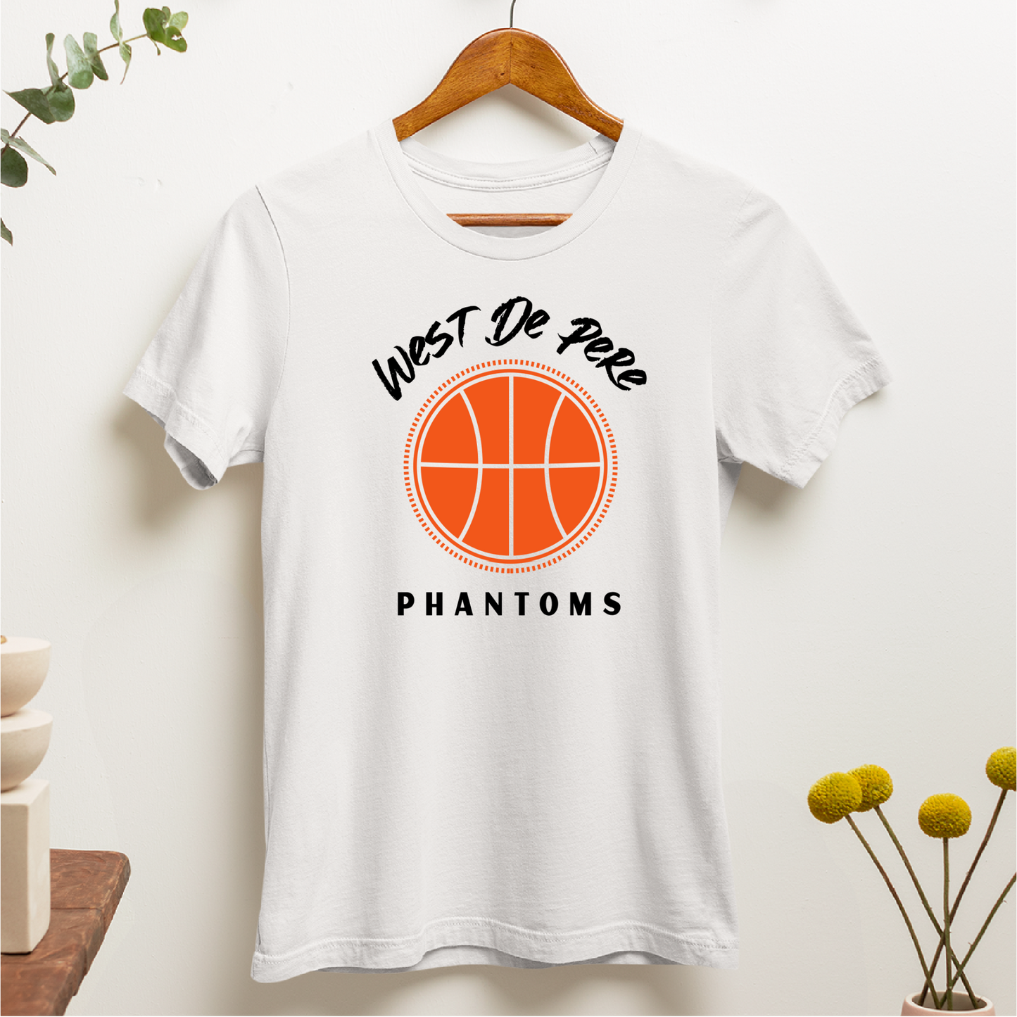 West De Pere Phantoms Basketball Graphic Design - White Tee, Crewneck, or Hoodie