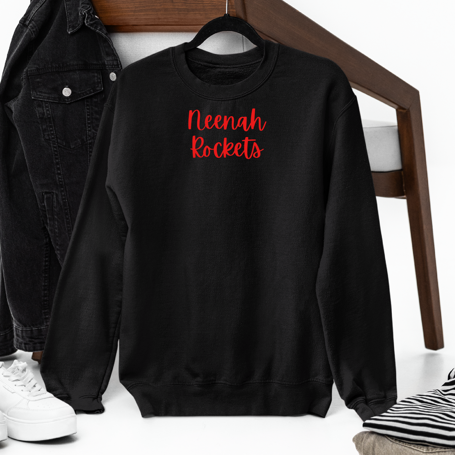 Neenah Rockets Small Red Script - Athletic Gray Tee, Crewneck, or Hoodie