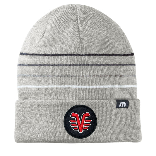 De Pere Voyageurs High School Hockey Winter Pom Hat | Travis Mathews Knit Beanie Round Patch