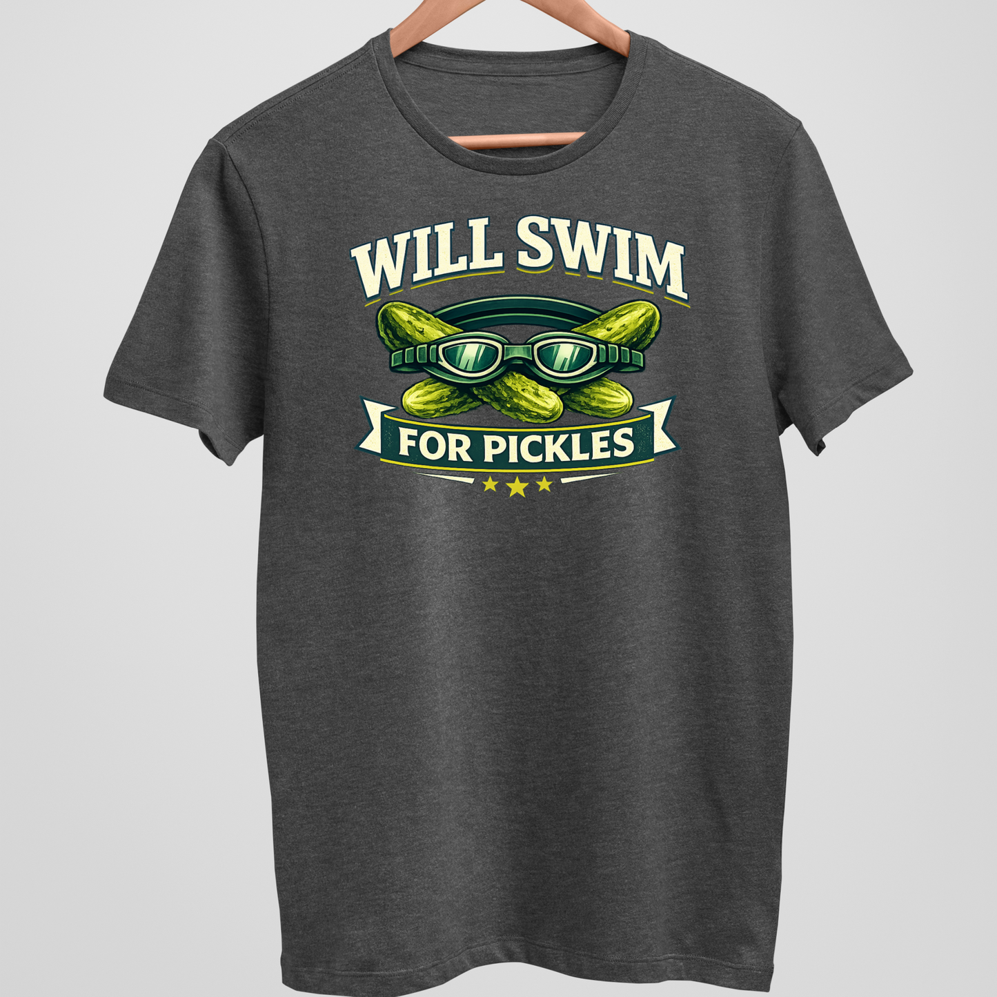 Will Swim For Pickles Vintage - Dark Heather Tee, Long Sleeve Tee, Crewneck, or Hoodie