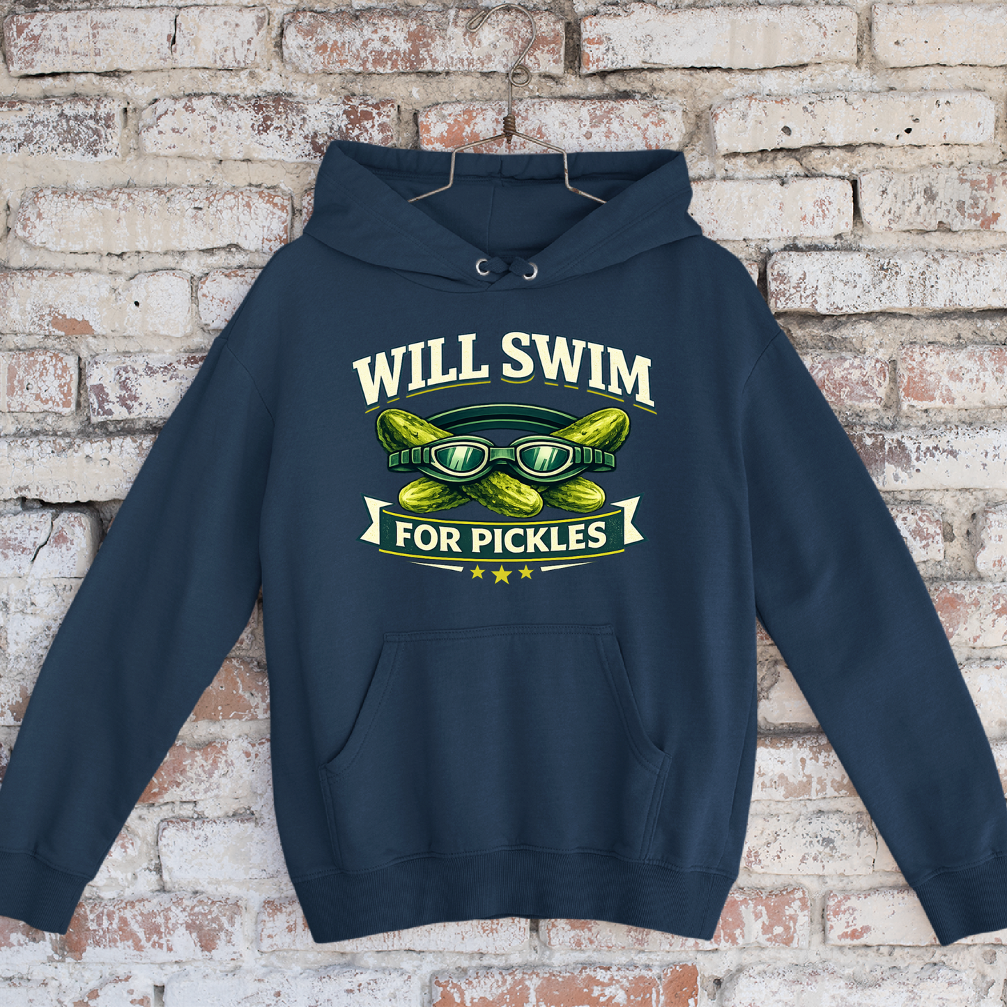 Will Swim For Pickles Vintage - Navy Tee, Long Sleeve Tee, Crewneck, or Hoodie