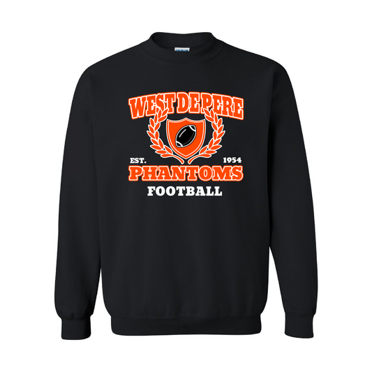 Black Sweatshirt with Collegiate Football West De Pere Phantoms Design