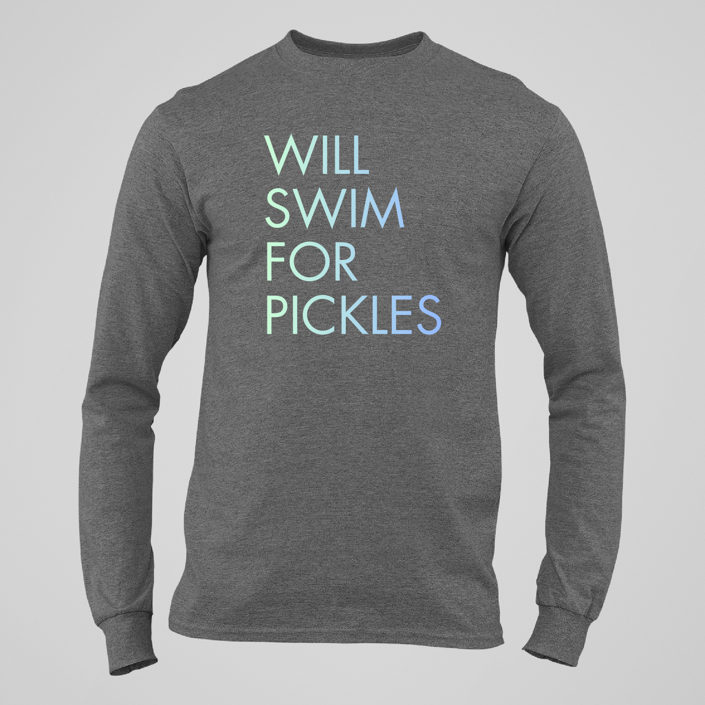 Will Swim for Pickles Minimalist - Dark Heather Tee, Long Sleeve Tee, Crewneck, or Hoodie
