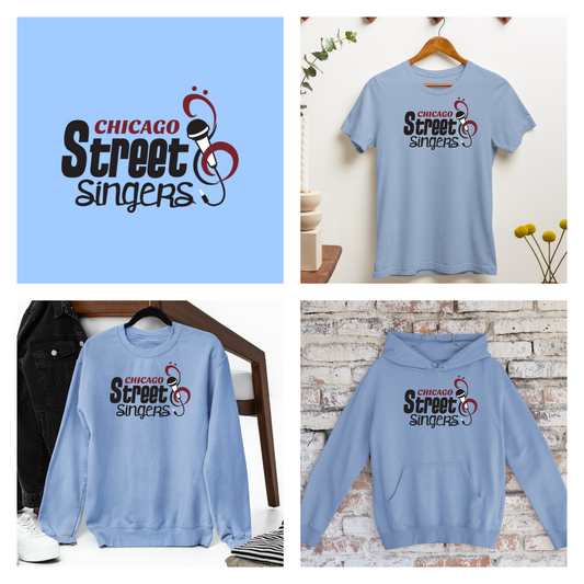 De Pere Chicago Street Singers - Light Blue Tee, Crewneck, or Hoodie