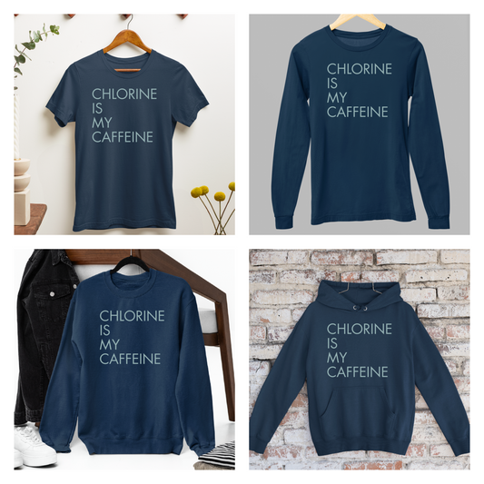 Caffeine is my Chlorine Minimalist -Navy Tee, Long Sleeve Tee, Crewneck, or Hoodie