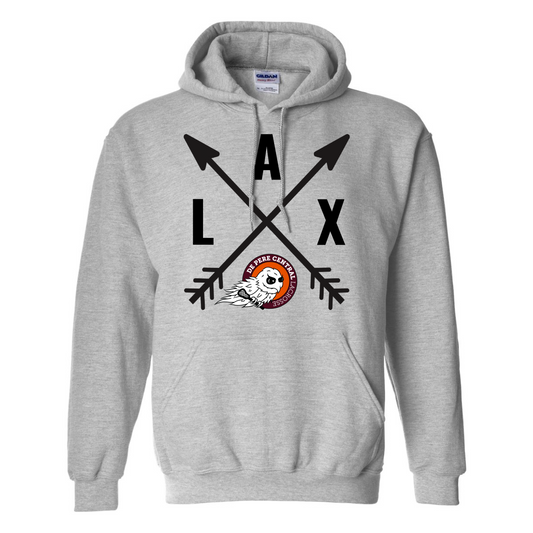 De Pere Central Lacrosse - Ash Gray Hoodie Sweatshirt - LAX  arrows