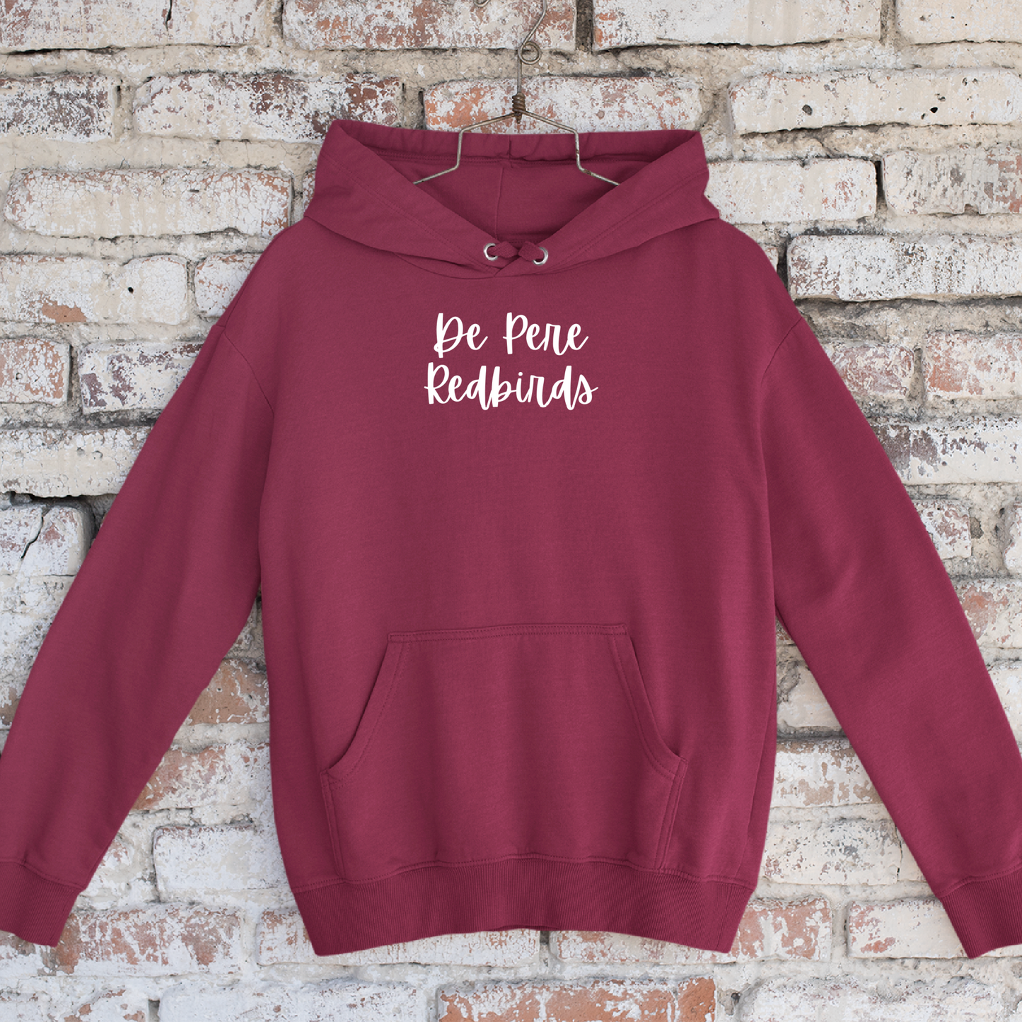 De Pere Redbirds Small Script Design - Cardinal Red Tee, Crewneck, or Hoodie