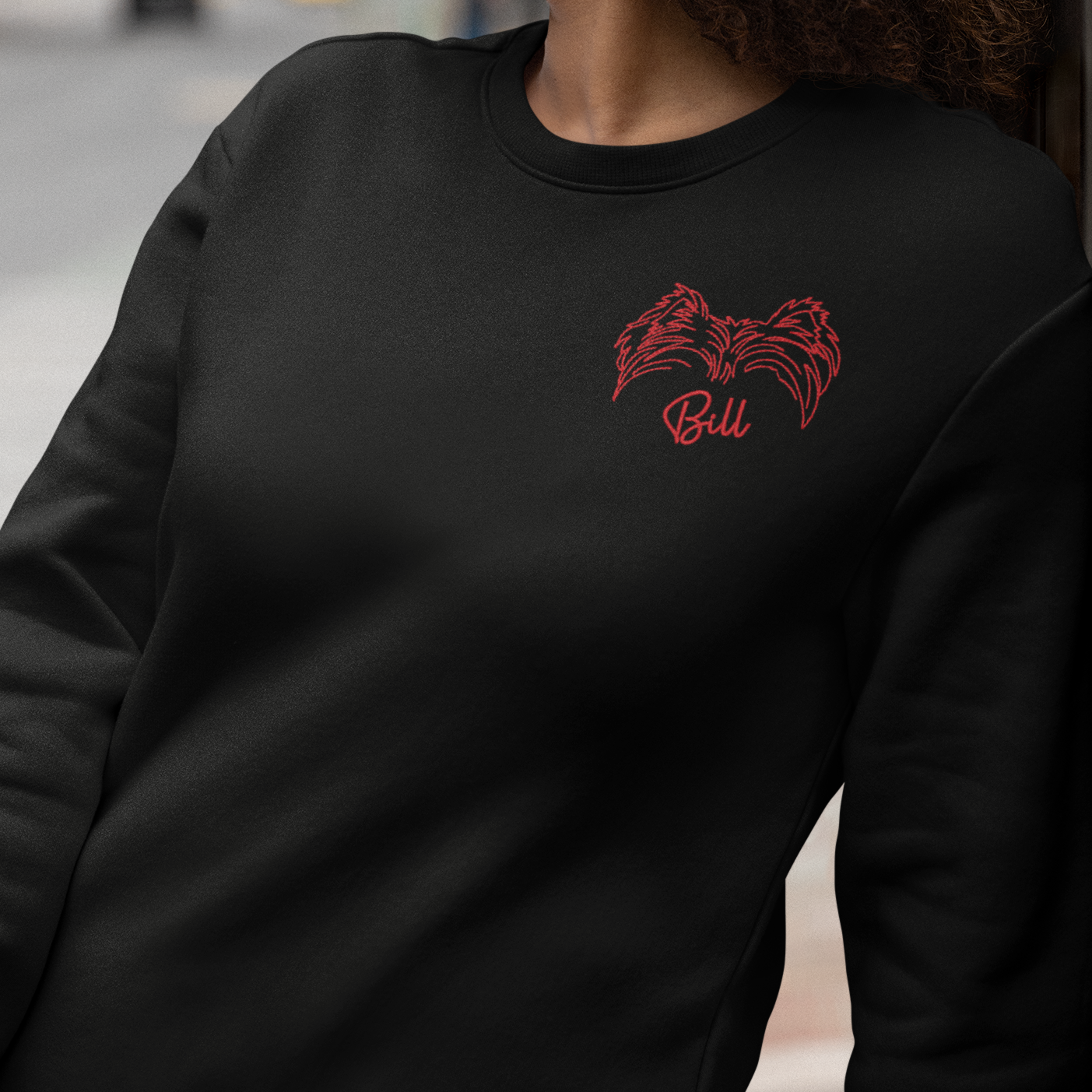 Black Custom Embroidered Crewneck Sweatshirt - Dog Ears with Name