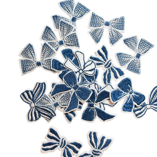 Iron-On Patch - blue & white bows