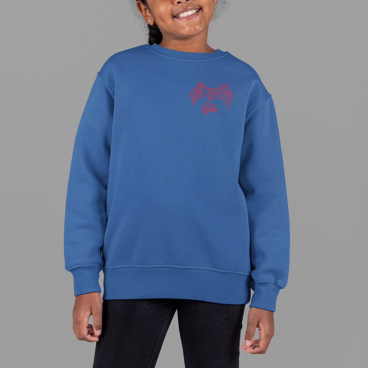 Kids Royal Blue Custom Embroidered Crewneck Sweatshirt - Dog Ears with Name