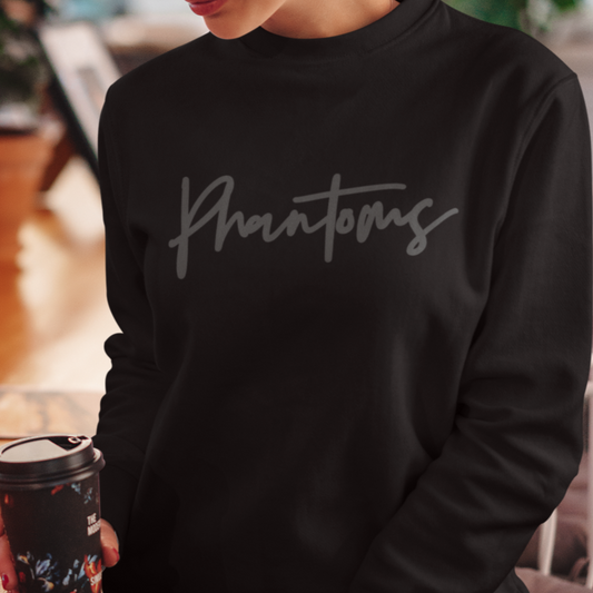Black Embossed Phantoms Crewneck Sweatshirt - 3D Puff Lettering