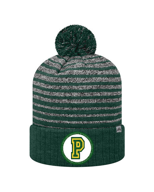 Preble Embroidered Patch Beanie Winter Hats - Green and Yellow Block Patch