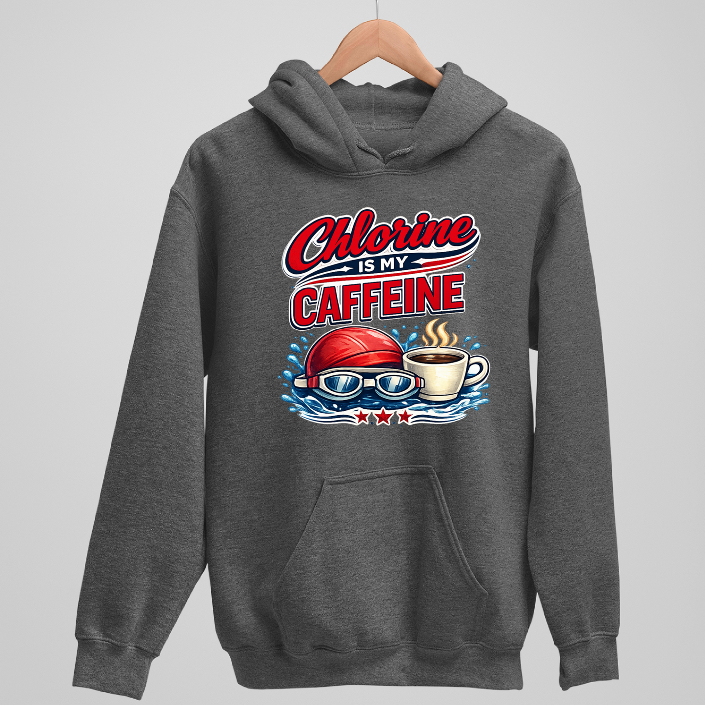 Caffeine is my Chlorine Vintage - Dark Heather Tee, Long Sleeve Tee, Crewneck, or Hoodie