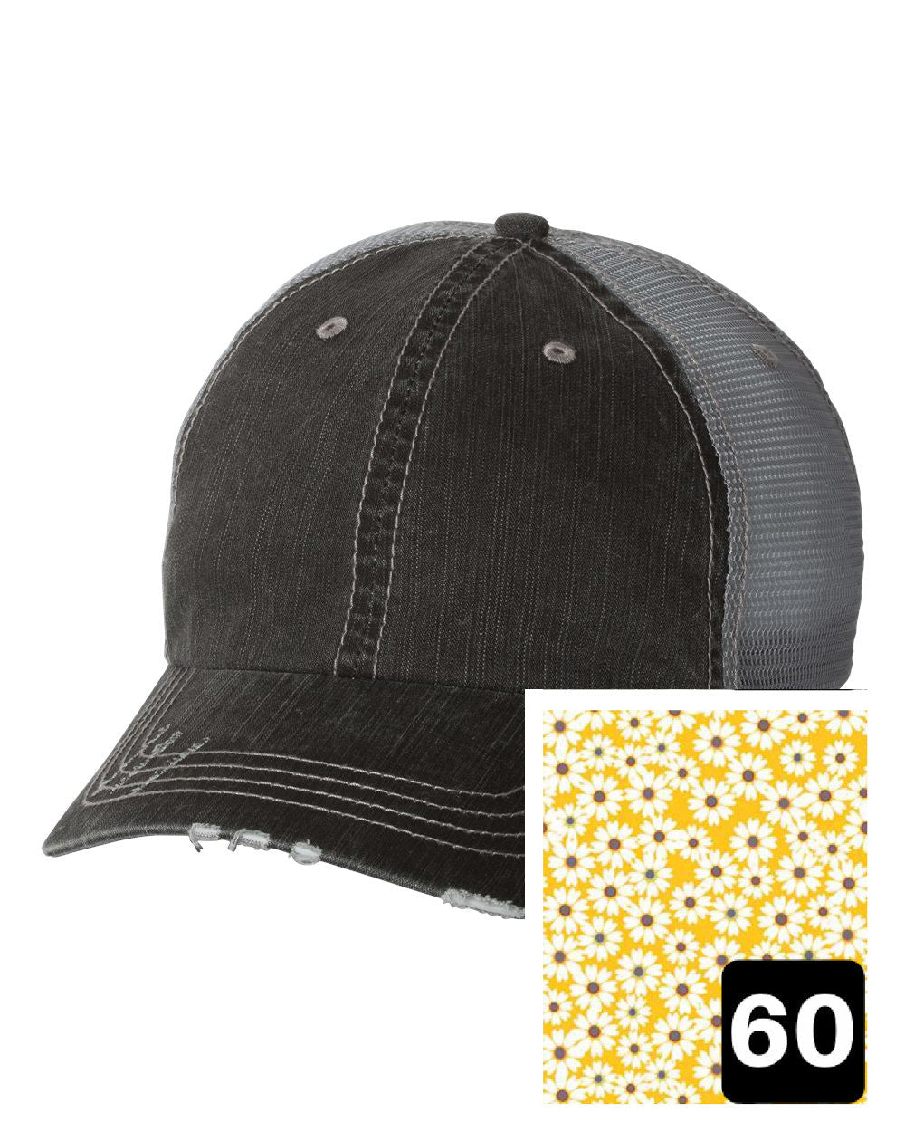Georgia Hat | Gray Distressed Trucker Cap | Many Fabric Choices