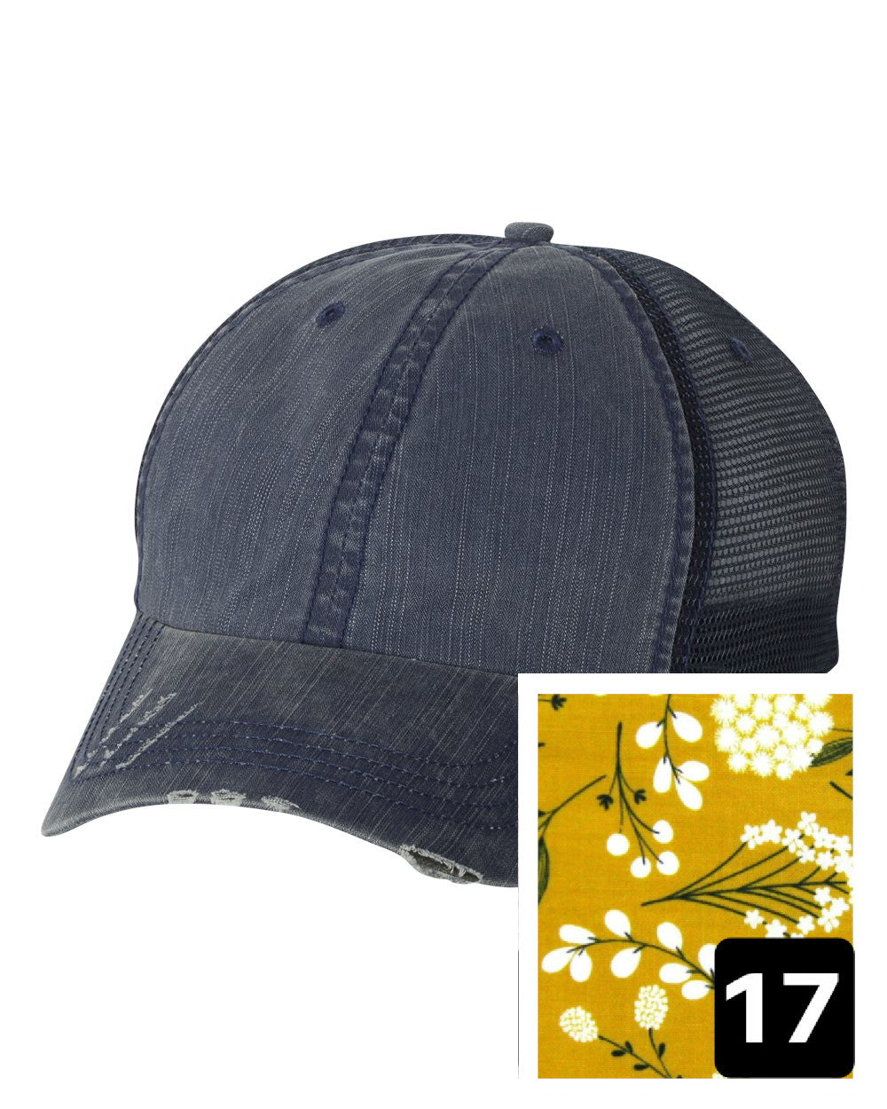 Nevada Hat | Navy Distressed Trucker Cap | Many Fabric Choices