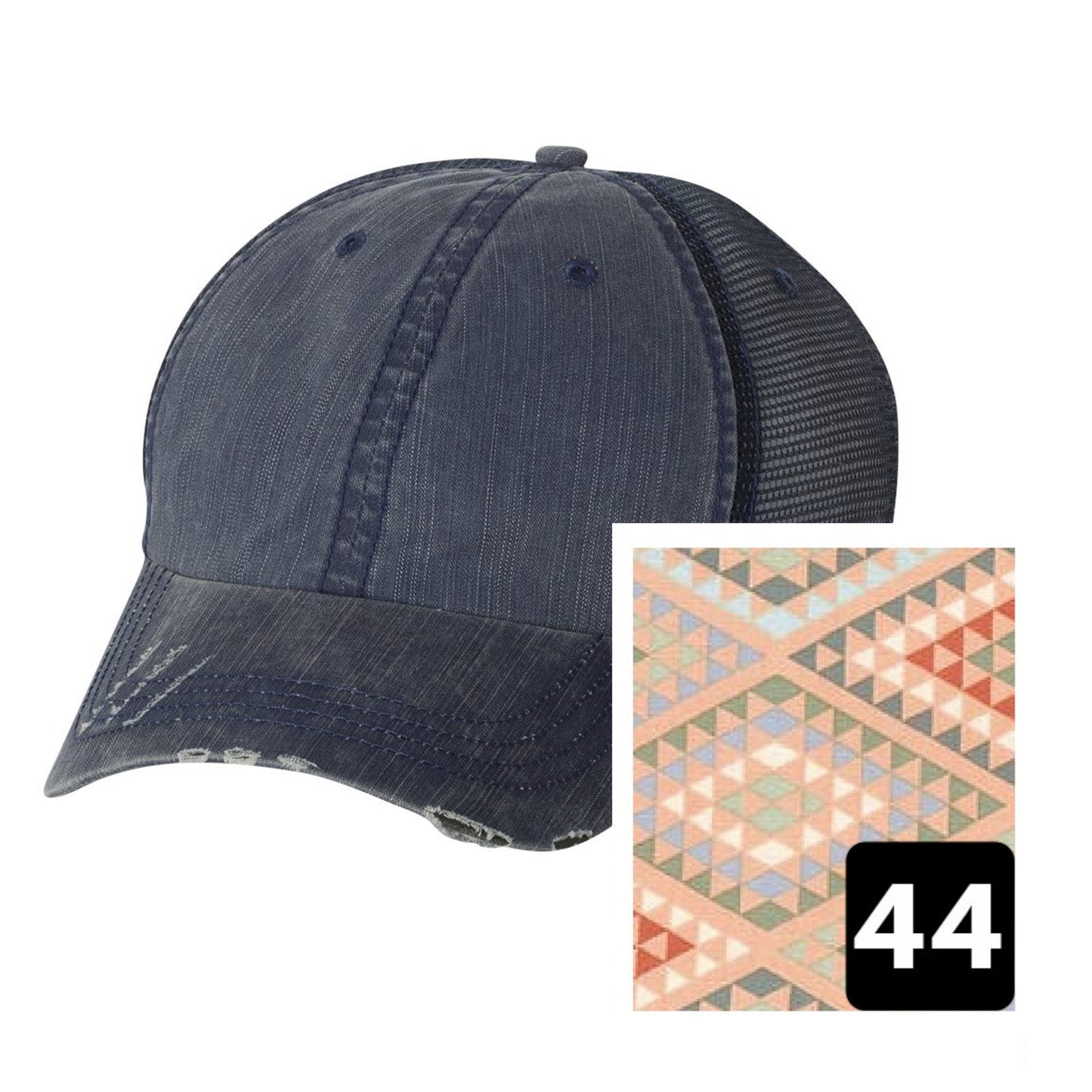 New Jersey Hat | Navy Distressed Trucker Cap | Many Fabric Choices