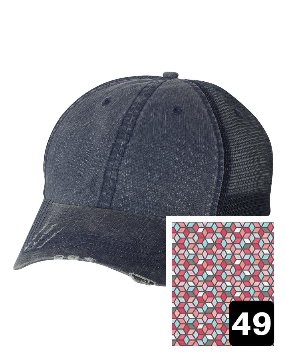 Texas Hat | Navy Distressed Trucker Cap | Many Fabric Choices