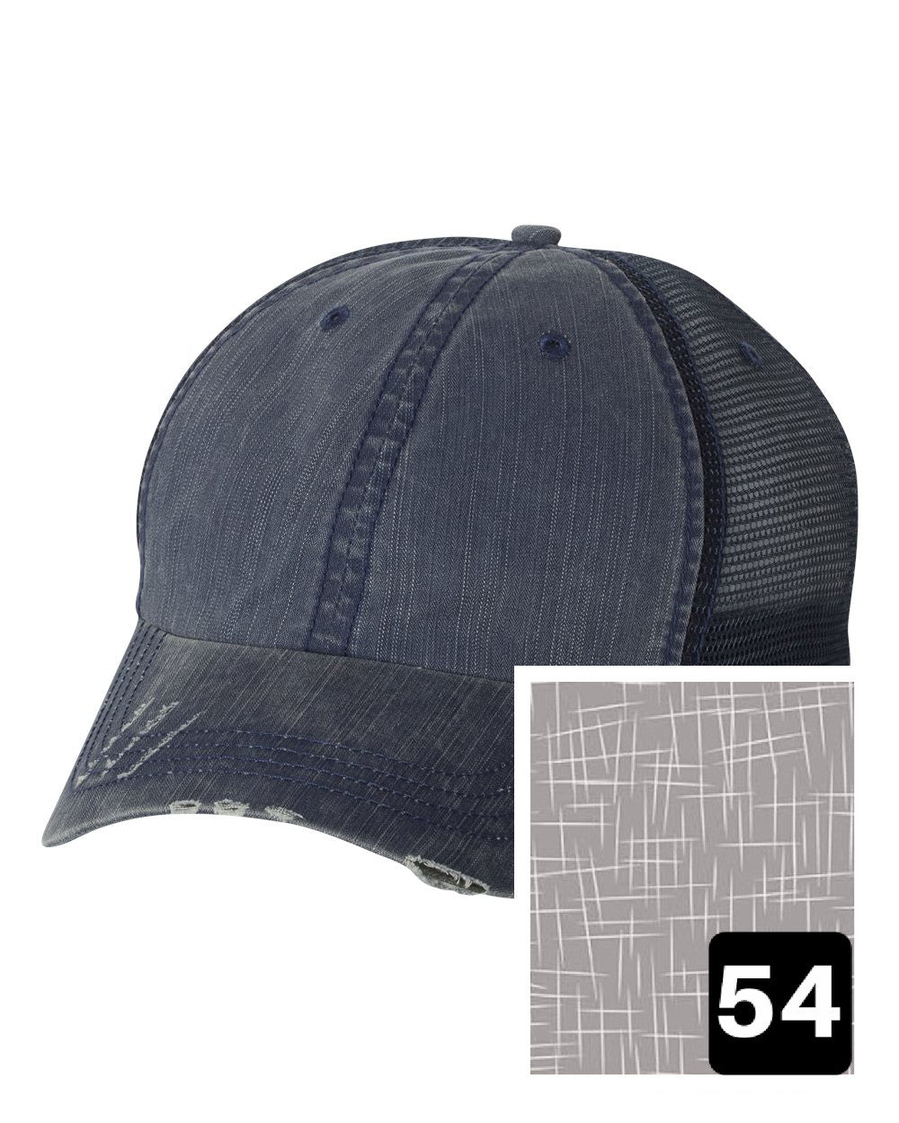 Nevada Hat | Navy Distressed Trucker Cap | Many Fabric Choices