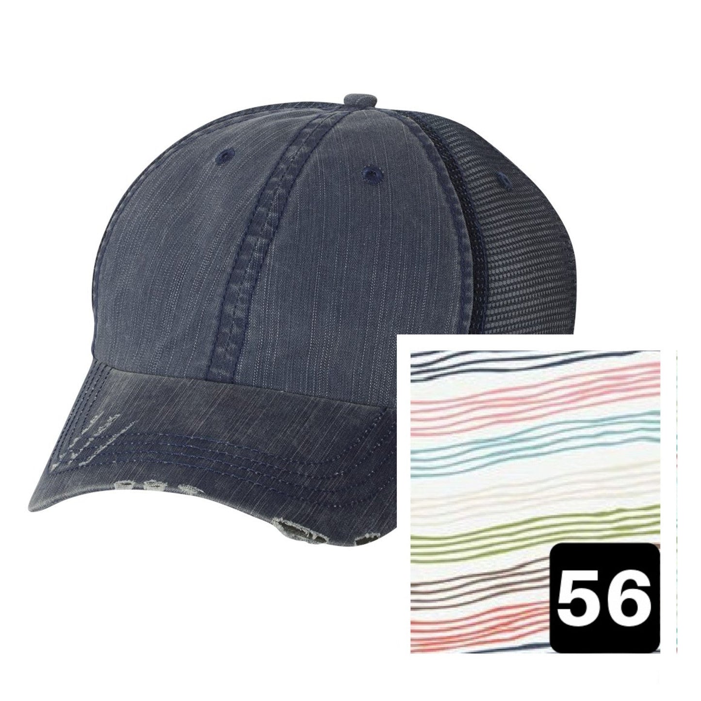 Connecticut Hat | Navy Distressed Trucker Cap | Many Fabric Choices