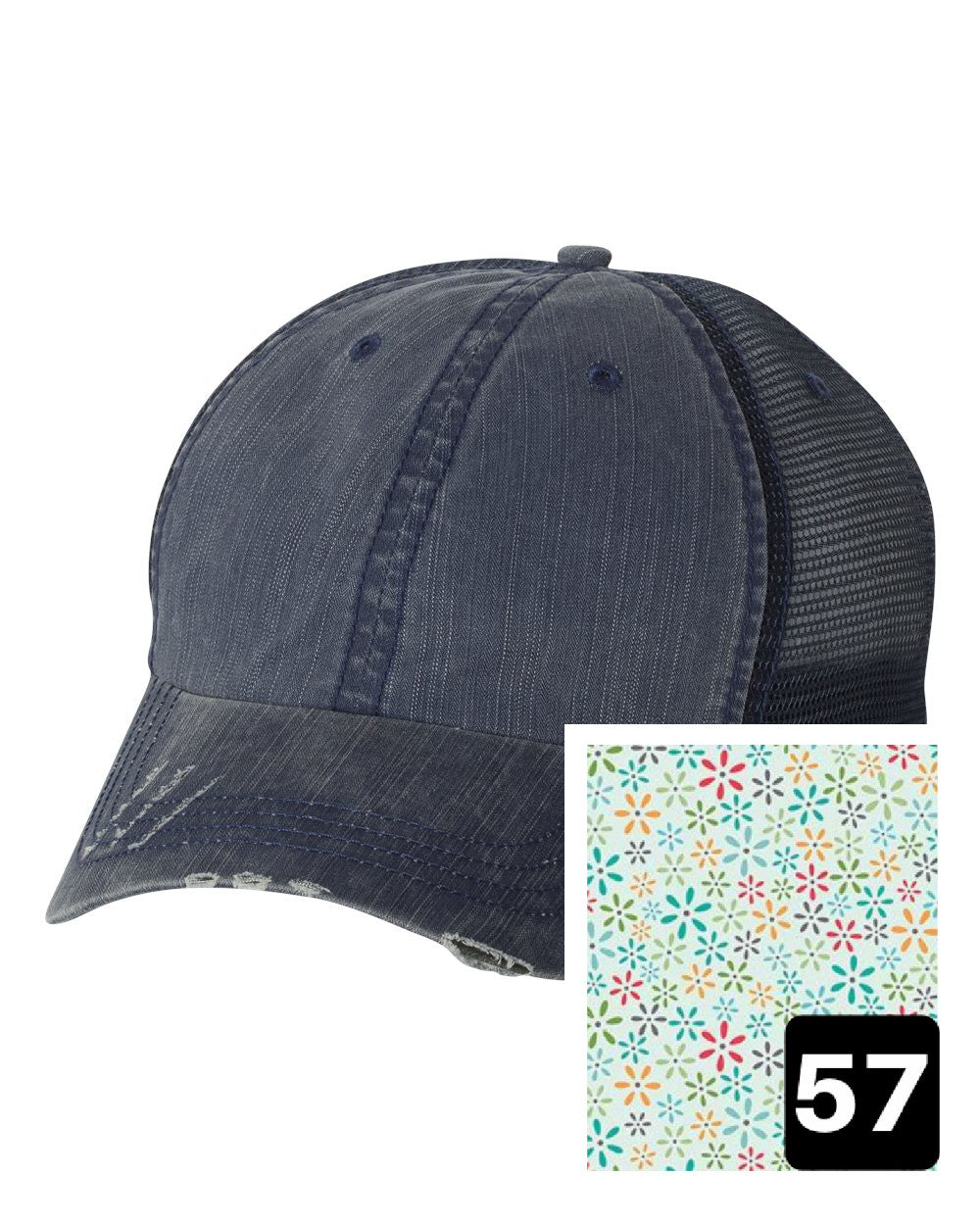 Delaware Hat | Navy Distressed Trucker Cap | Many Fabric Choices