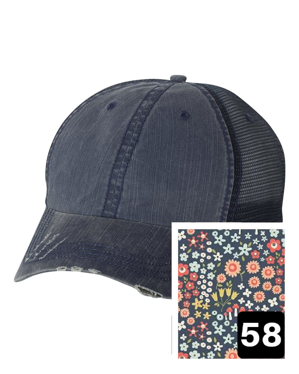 New Jersey Hat | Navy Distressed Trucker Cap | Many Fabric Choices
