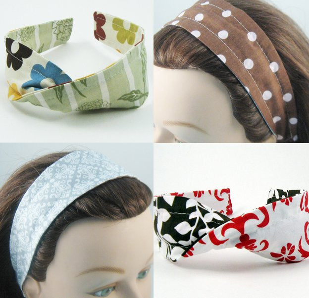 Comfortable Reversible Handmade Fabric Headband - Bright Floral & Black Hatch
