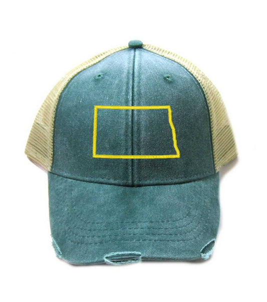 North Dakota Hat - Distressed Snapback Trucker Hat - North Dakota State Outline - Many Colors Available