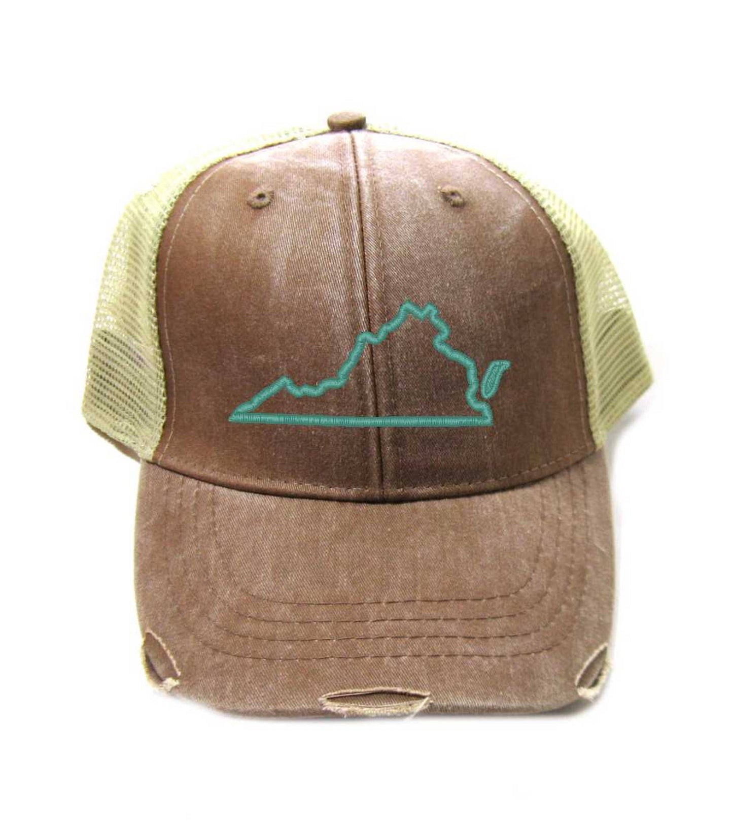 Virginia Hat - Distressed Snapback Trucker Hat - Virginia State Outline - Many Colors Available