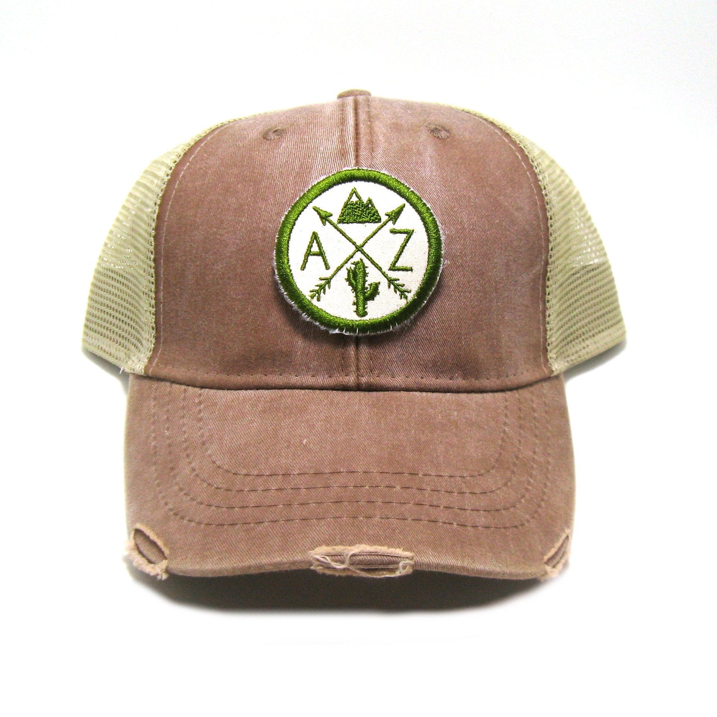 Arizona Hat - Distressed Snapback Trucker Hat - Arizona Arrow Compass Mountain