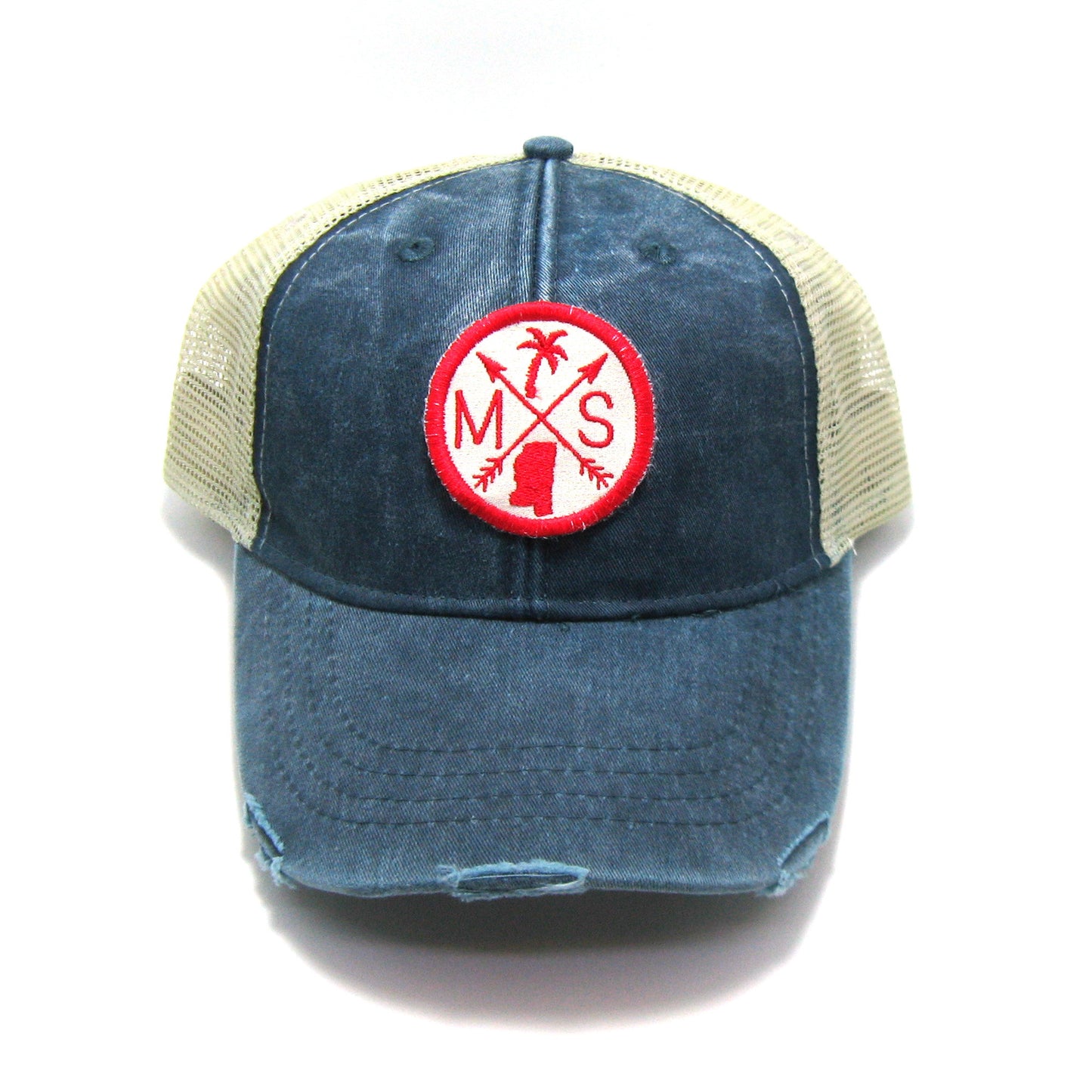 Mississippi Hat - Distressed Snapback Trucker Hat - Mississippi Arrow Compass