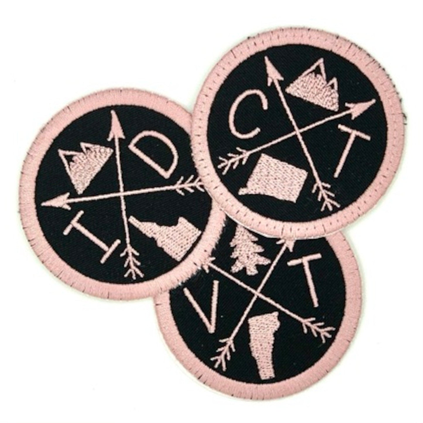 Pick Your State Iron-on Patch - rose gold on black